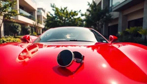 Ferrari for sale Johannesburg, sleek sports car with vibrant red color in upscale neighborhood