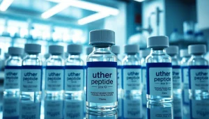 Explore Uther Peptide vials displayed in a modern lab, highlighting quality and innovation in peptide science.