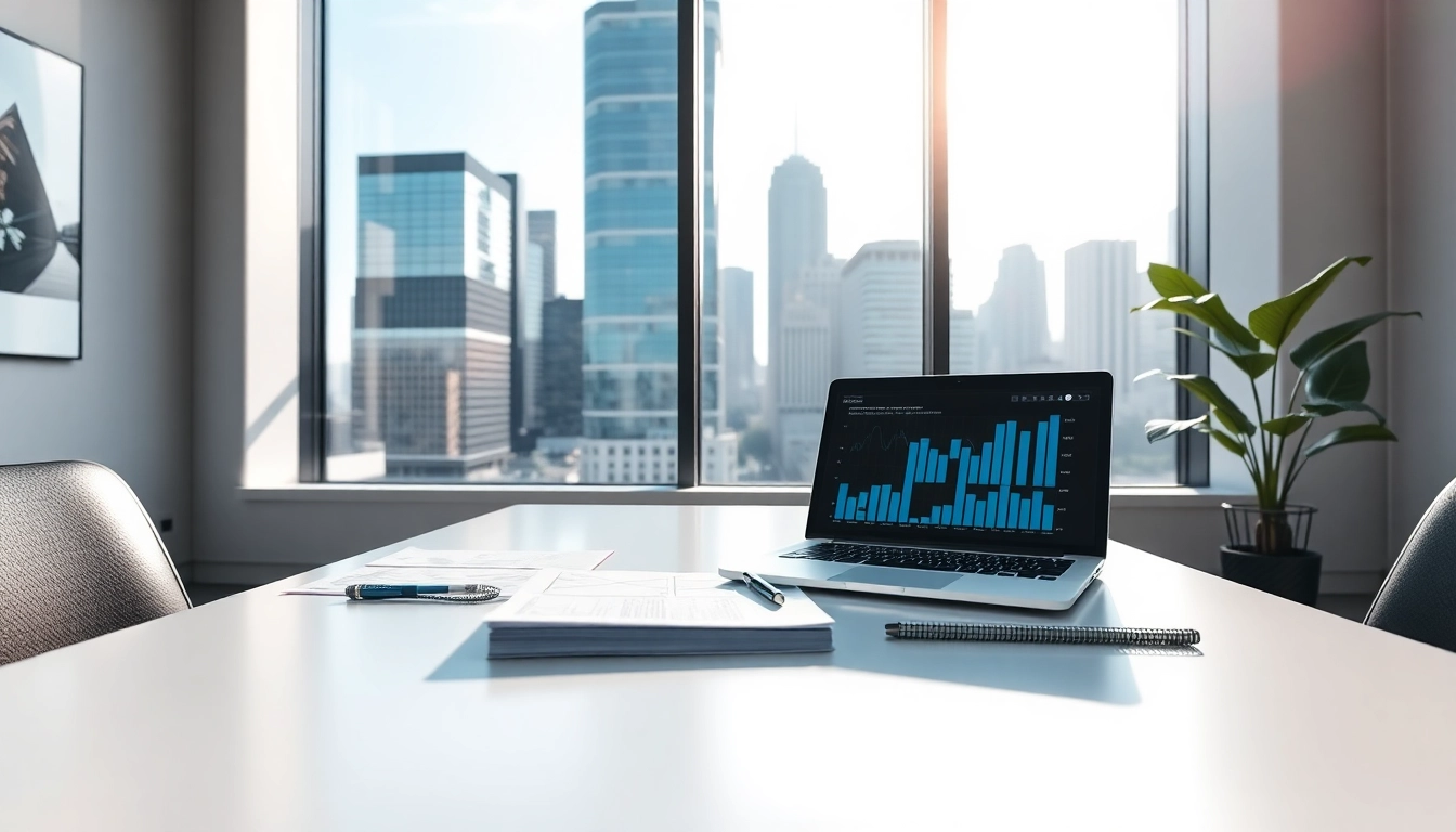 Bewertung für Ihre Immobilie auf https://frankfurt-haus-bewerten.de in einem modernen Büro mit Skyline.