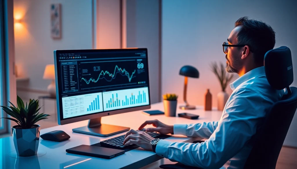 Flipping immobiliare: professionista analizza dati e grafici con calcolatore avanzato per ottimizzare investimenti.