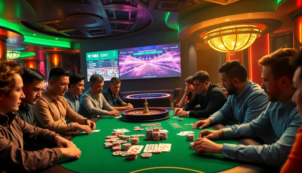 Enjoy trực tiếp bóng đá action at a vibrant casino poker table featuring intense gameplay and immersive betting excitement.