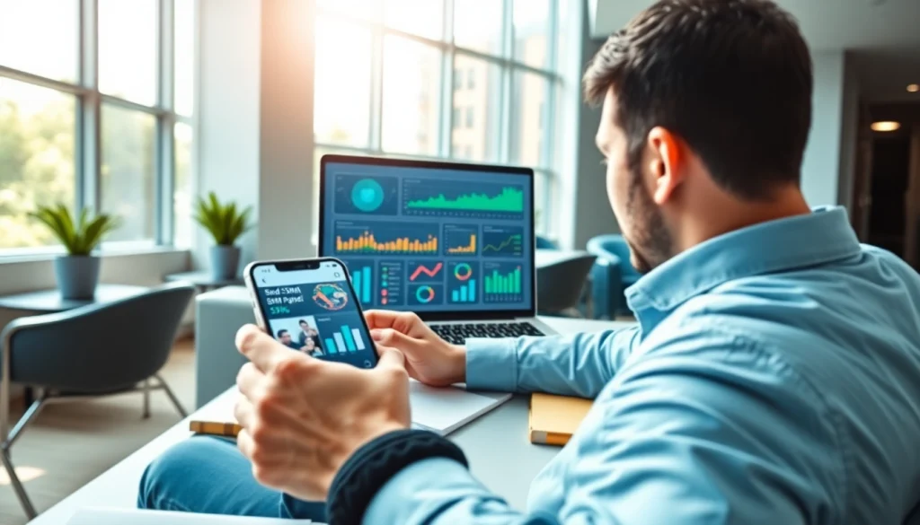 Engaged professional analyzing data on an smm panel and social media metrics.