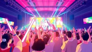Fans enjoying a concert at https://www.kpopangel.com filled with energy and vibrant colors.