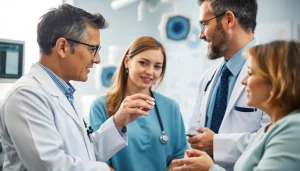 View of healthcare professionals discussing the ADAPTABLE Aspirin Study with a patient.