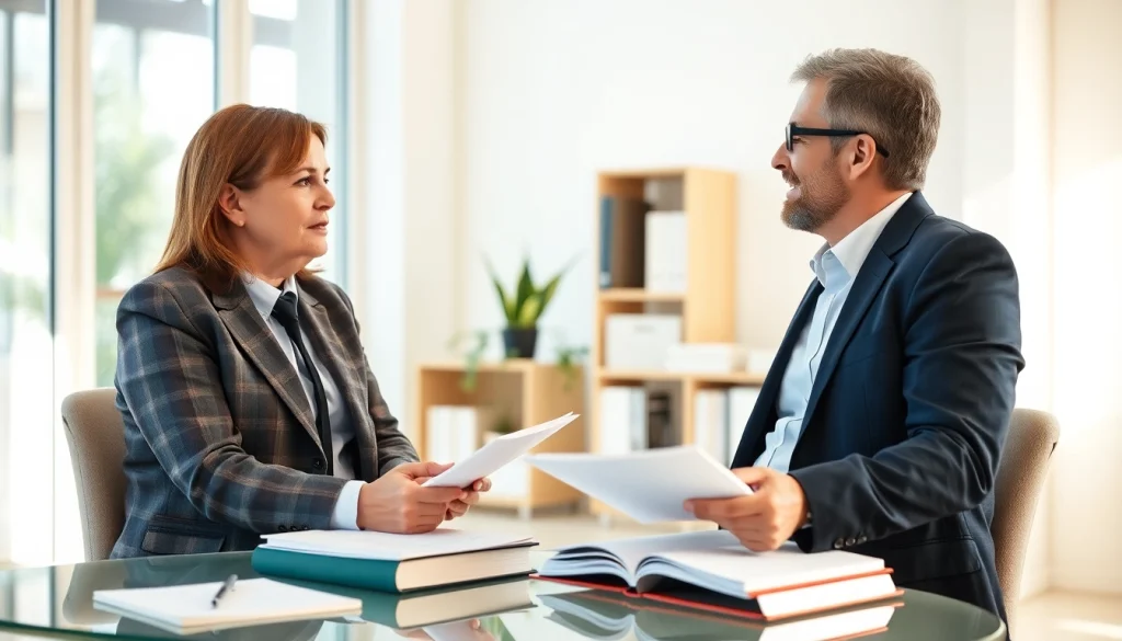 A lawyer reviewing TPD claims paperwork with a client, highlighting dedicated support and commitment.