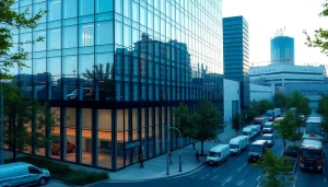 View highlighting industrial leasing opportunities in a modern office environment.