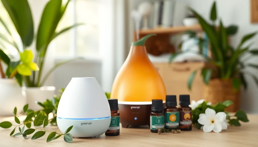 Enhance your wellness experience with Greenair essential oil diffuser in a tranquil setting.