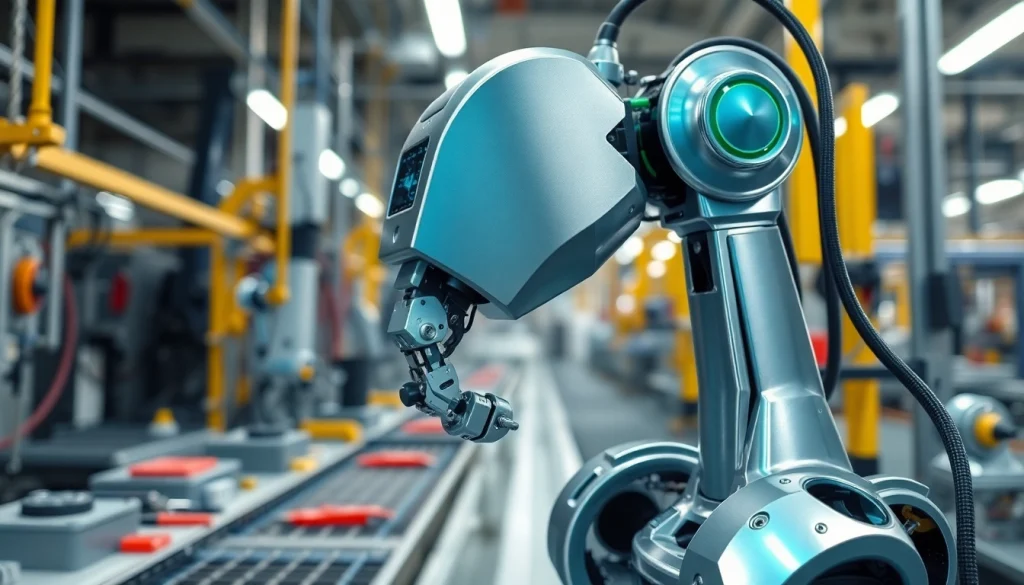 Injection Robot performing precise tasks in an advanced manufacturing facility.