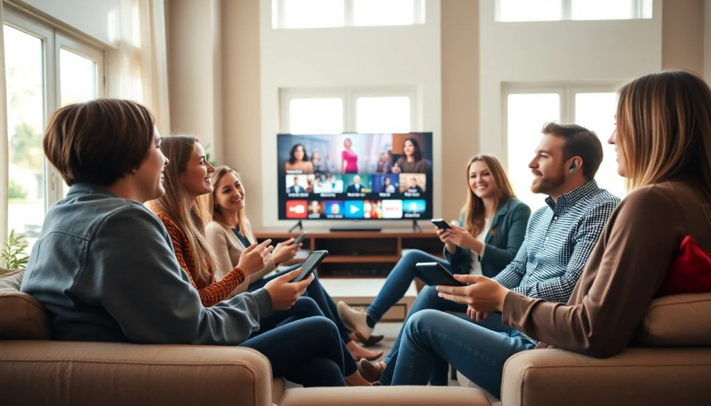 365티비를 활용하여 친구들과 TV 프로그램에 대해 이야기하는 모습