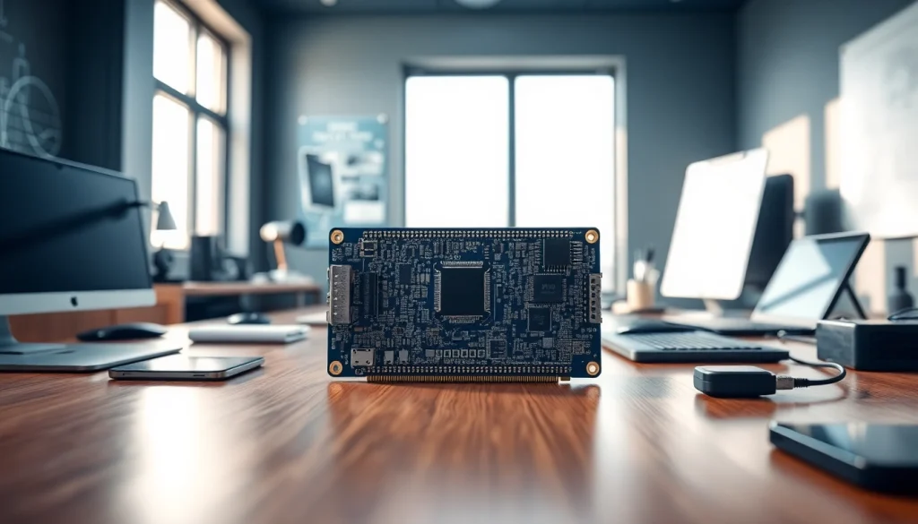 Showcasing the UWB module in a high-tech workspace highlighting its design features.