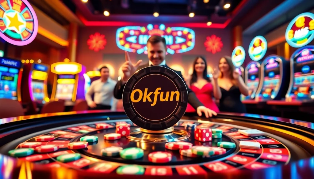 Experience thrilling moments at an Okfun-themed casino with vibrant roulette action.
