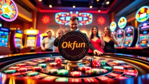 Experience thrilling moments at an Okfun-themed casino with vibrant roulette action.