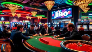Experience the thrilling game night at JBO with players at a vibrant poker table.