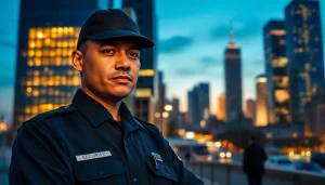 Security Guards confidently monitoring an urban environment, ensuring safety and professionalism.