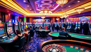 Casino gaming scene featuring KJC brand elements, showcasing vibrant tables and exciting players.