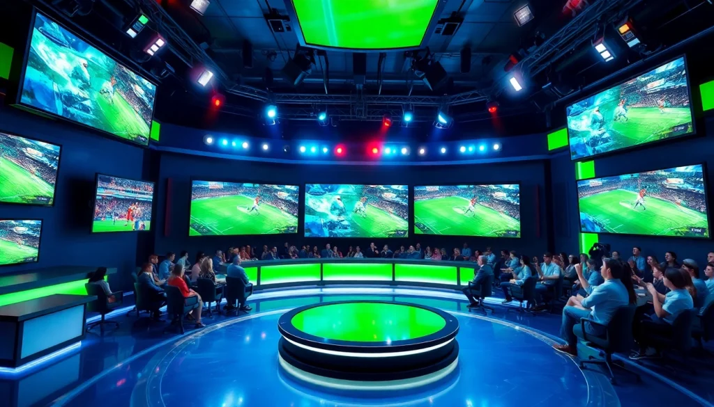 스포츠중계 실시간 방송 스튜디오의 생동감 넘치는 모습과 관객 반응 포착