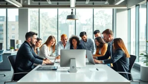 Team creating strategies on https://frontidas.com in a modern office setup.