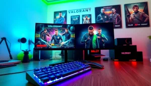 Experience valorant download with a high-tech gaming setup featuring vibrant RGB lights.
