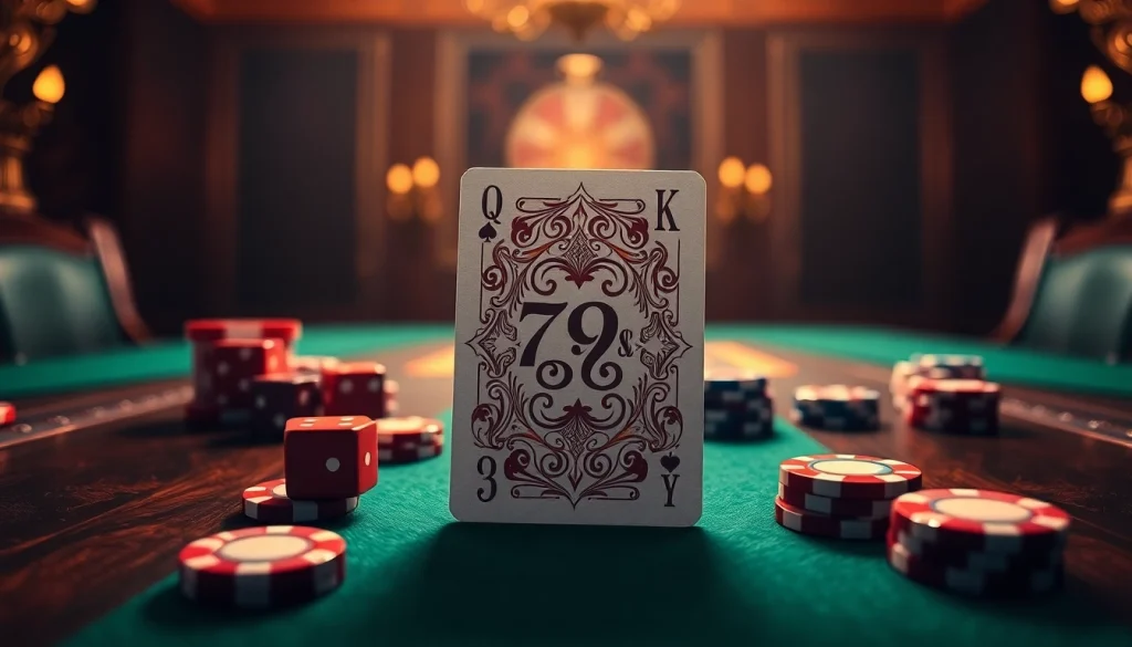 Showcase the 79king playing card amid casino elements for a thrilling gaming experience.