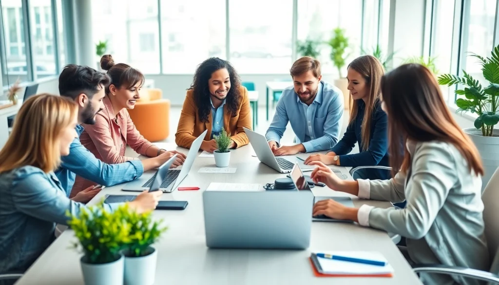 Creating an effective press release in a vibrant office environment with professionals collaborating.