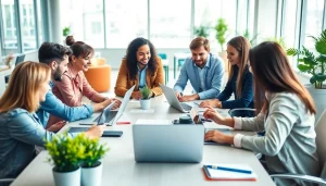 Creating an effective press release in a vibrant office environment with professionals collaborating.