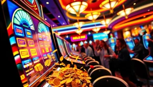 Memenangkan jackpot pada slot gacor dengan suasana kasino yang ceria dan menegangkan.