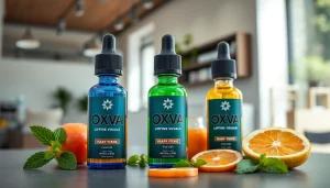 Oxva Liquid Flaschen präsentieren frische Aromen in stilvollem Ambiente.