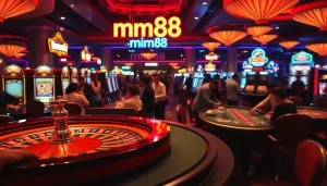 Experience mm88 excellence at this lively casino setting with players enjoying roulette, slots, and poker.