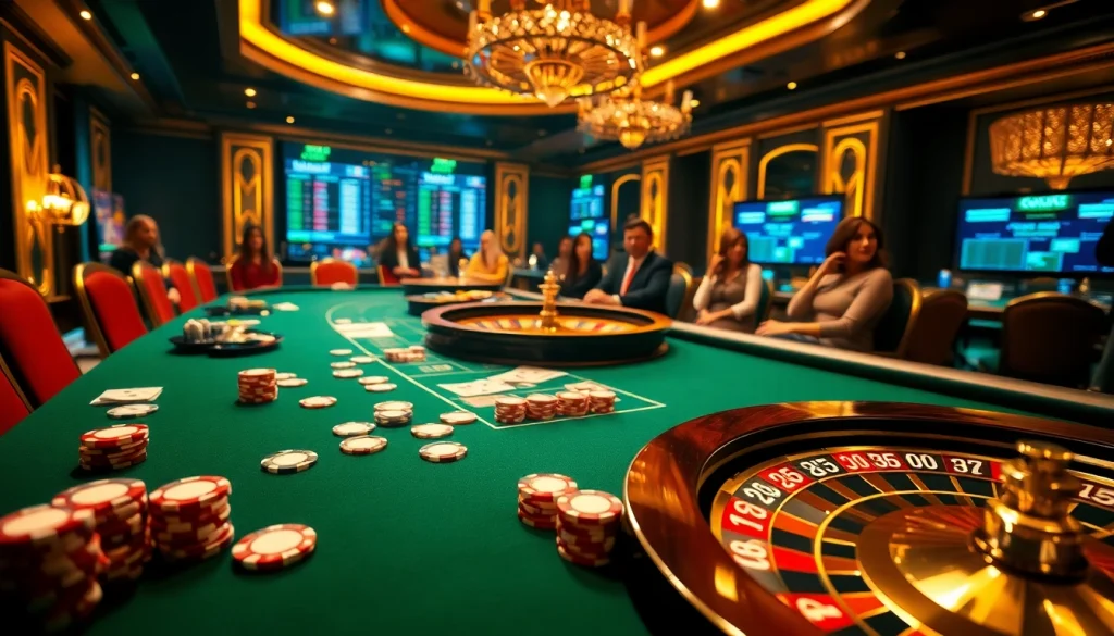 Exciting gambling scene showcasing poker chips and a roulette wheel at OK8386 casino.