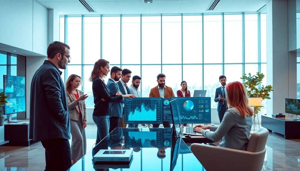 Engaging technology scene showcasing collaboration in modern workspace with diverse team.