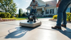 Concrete Leveling Roseburg demonstrating skilled workers leveling a driveway in bright sunlight.
