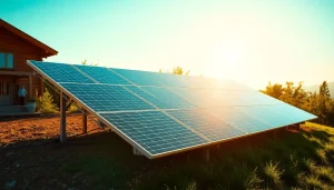 Install an off grid solar system showcasing solar panels set against a scenic landscape with greenery.