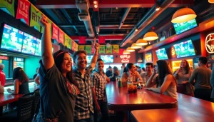 Engaged fans celebrating a win at the best sports betting sites for Mexico in a lively sports bar scene.