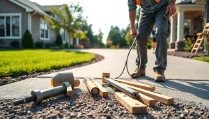 Enhance your concrete projects with www.1stconcretecontractor.com showcasing a contractor expertly installing a driveway.