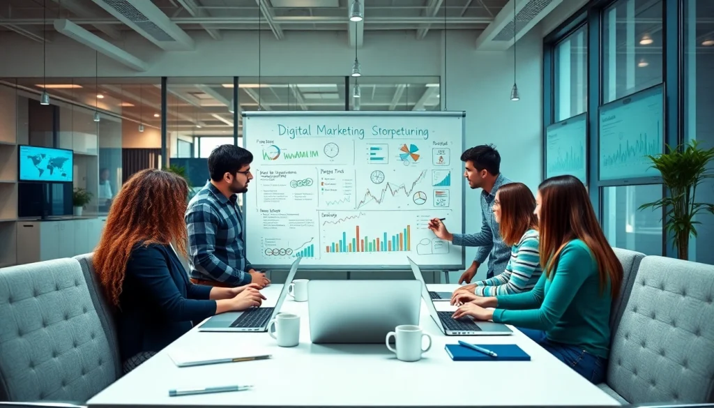 Engaged team analyzing digital marketing strategies at https://fhpts.com in a modern office.