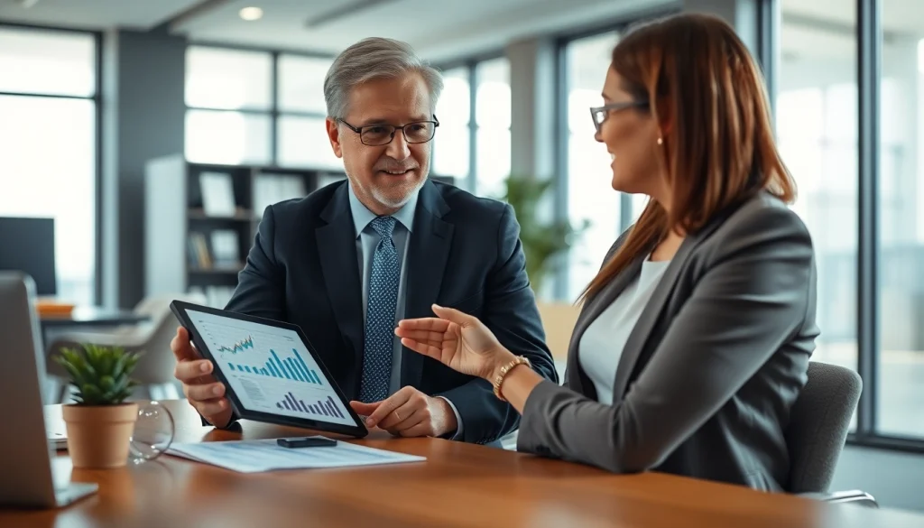 Engaged financial advisor San Antonio consulting with a client in a professional setting.