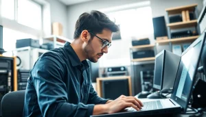 Providing expert computer services at https://computerhilfe-24.at with a technician focused on a laptop.