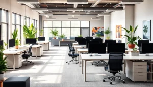 Elevate your workspace with stylish office furniture in a well-lit modern setting.