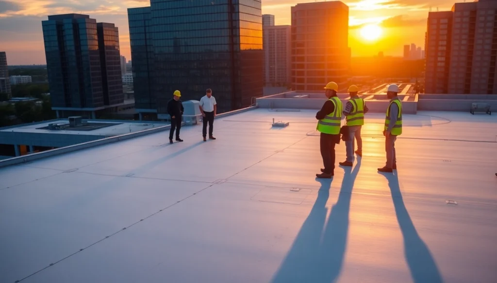 Inspecting a commercial roofing system to ensure quality and durability of commercial roofing services.