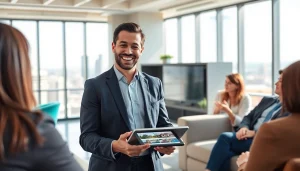 Engaging client interaction by professional real estate agent showcasing listings on Www.valenciakey.com