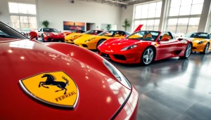Showcase of Used Ferrari Cape Town in a modern showroom with vibrant colors and natural lighting.