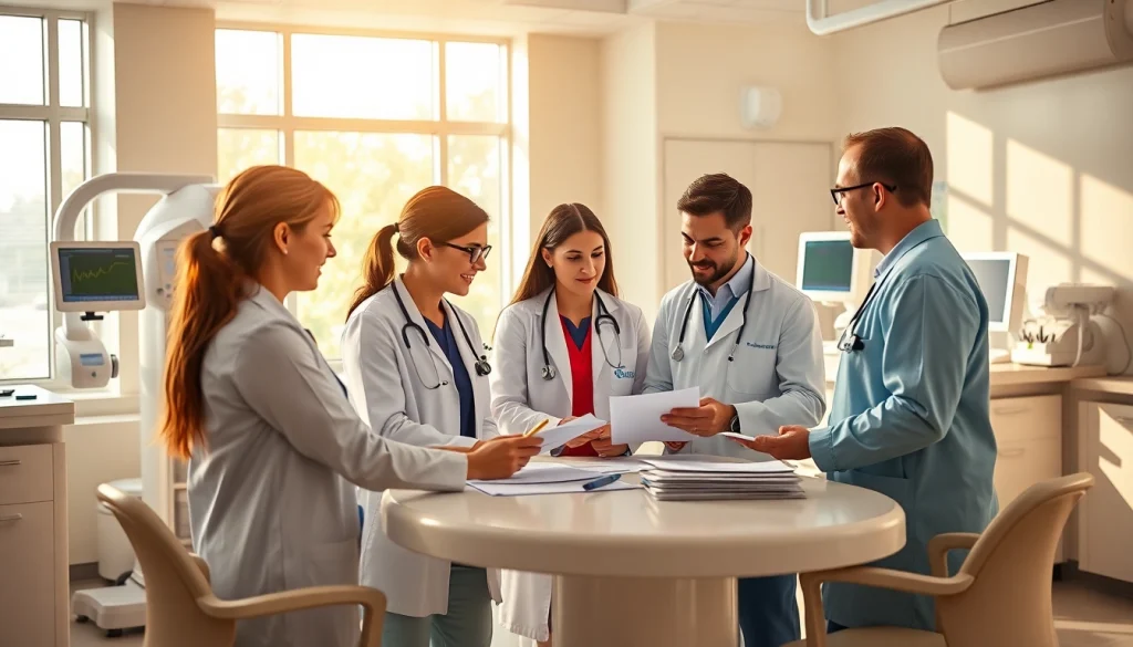 Engaged professionals collaborating on patient care at https://www.medexdtc.com in a modern clinic.