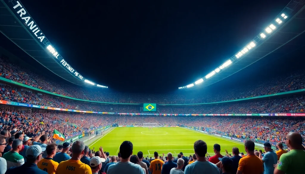Engaged crowd enjoying sports betting in Brazil during a lively match.