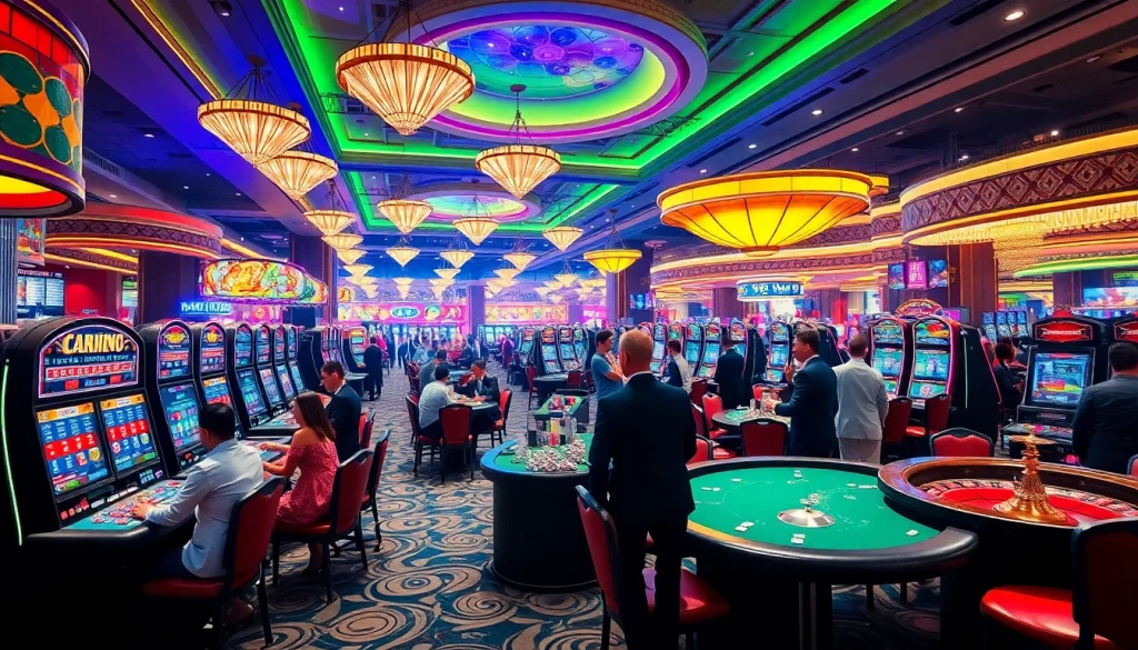 Casino gaming scene featuring KJC brand elements, showcasing vibrant tables and exciting players.