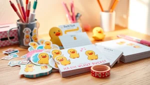 Dachi Duck stationery products displayed attractively on a bright desk, showcasing unique designs.