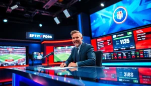 스포츠중계 진행자가 생생한 경기를 전하는 모습