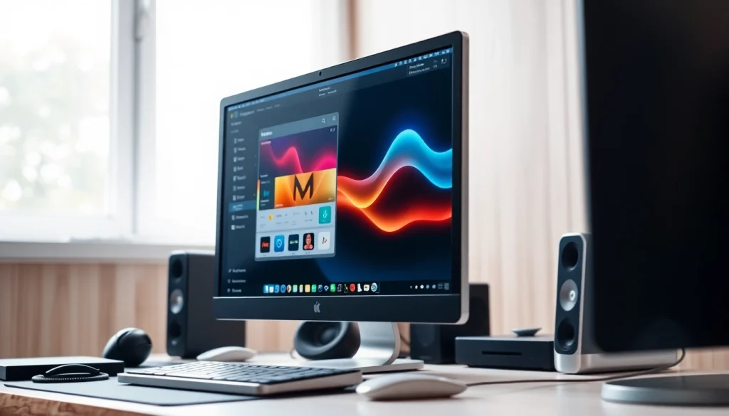 Showcasing 爱思助手电脑版 on a modern computer screen in a stylish workspace.