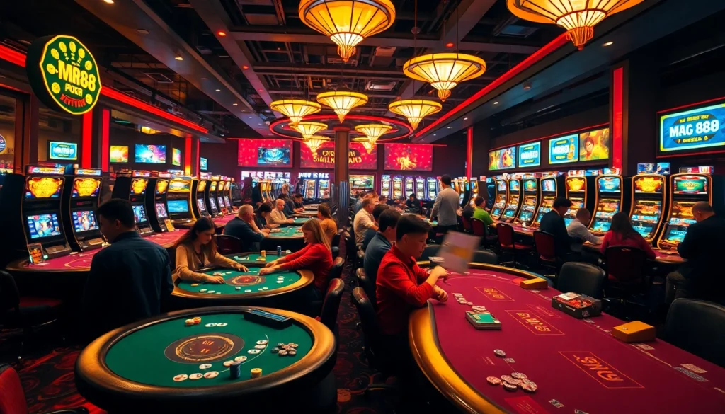 Experience the thrill of gambling at Nhà cái MM88, featuring vibrant casino action with players in a lively atmosphere.