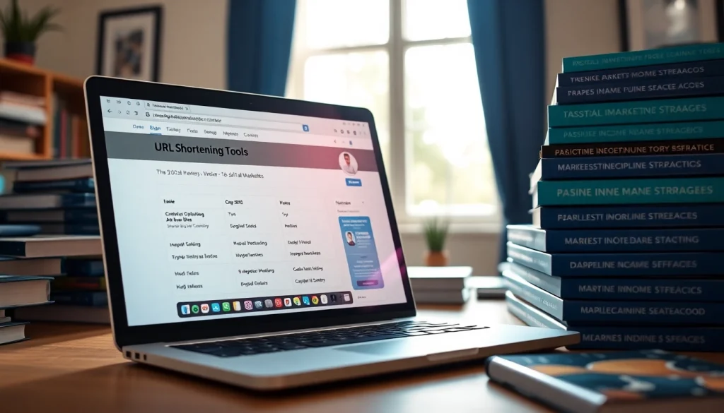 Learn how to earn money on short links with an engaging workspace setup showcasing digital marketing tools.