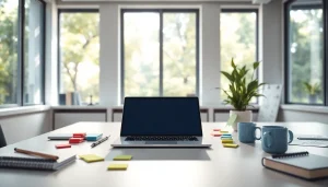 Explore the vibrant technology workspace at https://whatalker.com, showcasing design tools and a modern laptop.